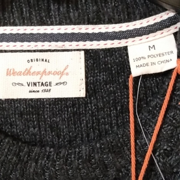 WEATHERPROOF VINTAGE CHARCOAL PULLOVER CREW NECK LONG SLEEVE SWEATER SIZE M NWT - Picture 5 of 6